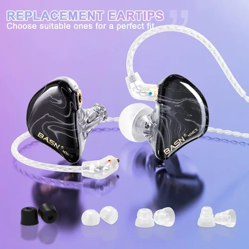 Miniatura 2 de BASN Auriculares intraurales de tres conductores para músicos, auriculares con aislamiento de ruido con estuche IEM y 2 cables desmontables