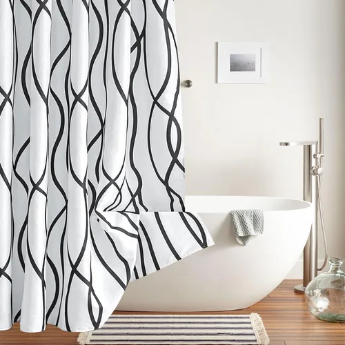 Miniatura 8 de Biscaynebay - Cortina de ducha de tela texturizada de 72 x 72 pulgadas, cortinas de baño modernas de lino con rayas impresas de lujo de hotel