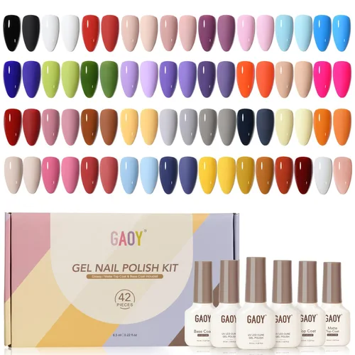 Miniatura 14 de GAOY - Juego de 42 esmaltes de uñas de gel, colores pastel, primavera, verano, rosa, verde, con capa superior brillante y mate y capa base