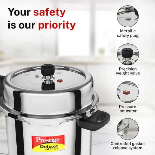 Miniatura 6 de Prestige Deluxe Alpha Svachh - Olla a presión de acero inoxidable con base Alpha y tapa profunda para control de derrames, (10 litros)