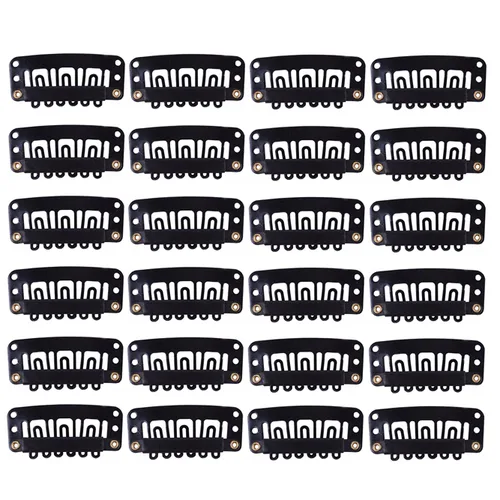 Miniatura 18 de YANTAISIYU 24 unids/lote 1.260 in 9-dientes Metal peluca clips con tapón de goma, peluca invisible accesorios clips (negro)