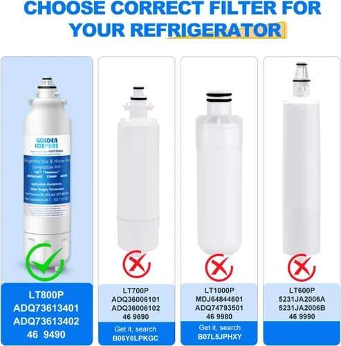 Miniatura 2 de GOLDEN ICEPURE RWF3500A Filtro de agua para refrigerador y filtro de aire, compatible con LG LT800P, Kenmore 469490, ADQ73613401, LSXS26366D