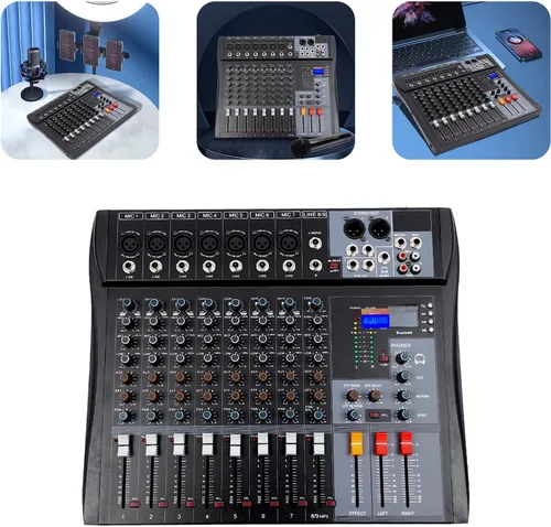 Miniatura 10 de Mezclador de audio de 2 canales, consola de mezcla, tablero de sonido, mezclador profesional USB, potencia de 48 V, alta precisión, resolución
