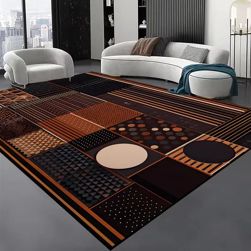 Miniatura 13 de Alfombra geométrica abstracta negra/marrón/naranja de 6x8 pies - Alfombra lavable multicolor moderna retro, alfombra antideslizante