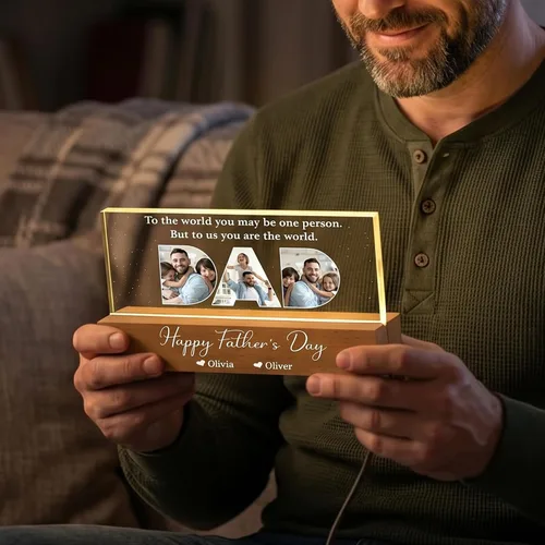 Miniatura 4 de Inserto de foto para papá con bloque acrílico personalizado para el Día del Padre, luz nocturna LED, foto personalizada con nombres de niños, regalo