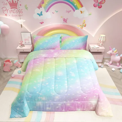 Miniatura 50 de Erosebridal Edredón de Gatos Lindos para Niños con Líneas de Arcoíris Neón, Juego de Ropa de Cama Individual para Niñas, Niños y Adolescentes, Gatos