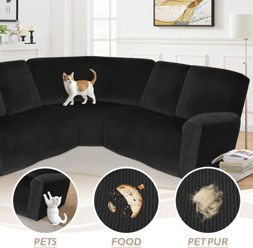 Miniatura 130 de Arfntevss Fundas de sofá seccional reclinable de terciopelo, Funda de sofá seccional de esquina para sofá reclinable, Funda elástica suave
