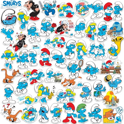 Miniatura 7 de The Smurfs - Paquete variado de calcomanías de vinilo grandes de lujo de 100 unidades, calcomanías troqueladas para laptop, botella de agua, álbumes