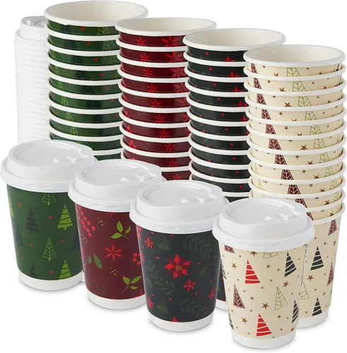 Miniatura 7 de ROYAL BLUEBONNET 48 tazas de café de papel de flamenco con tapas, 12 onzas, lindas tazas de café desechables con tapas con 4 diseños diferentes