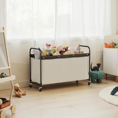Miniatura 4 de StorageWorks Caja de juguetes con ruedas para niños, baúl grande de almacenamiento y organizador de juguetes de 135 litros, caja de juguetes de Beige