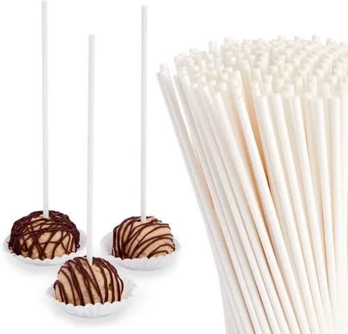 Bright Creations Palitos largos para tartas – Paquete de 200 unidades de 8 pulgadas blancas – Para cake pops, golosinas crujientes de arroz,
