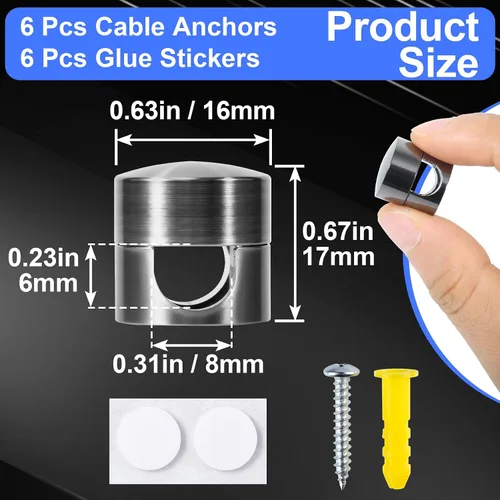 Miniatura 2 de SmallCat 6 juegos de soportes de cargador para cables, soportes de anclaje de cable ajustables negros, clips de cable de metal adhesivos