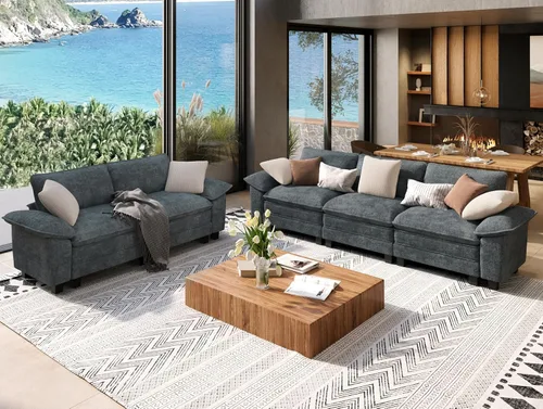 Miniatura 14 de SUNSHINE VALLEY - Juego de 2 sofás para sala de estar, sofá modular de chenilla y silla en forma de nube con apoyabrazos más anchos y cojín, sofá
