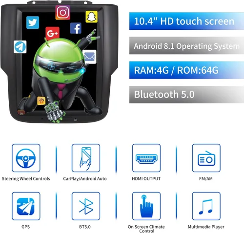Miniatura 4 de LINKSWELL - Radio de coche para Dodge RAM 2014-2018 1500/2500/3500 Android estéreo de coche de 10.4 pulgadas, reemplazo de pantalla táctil