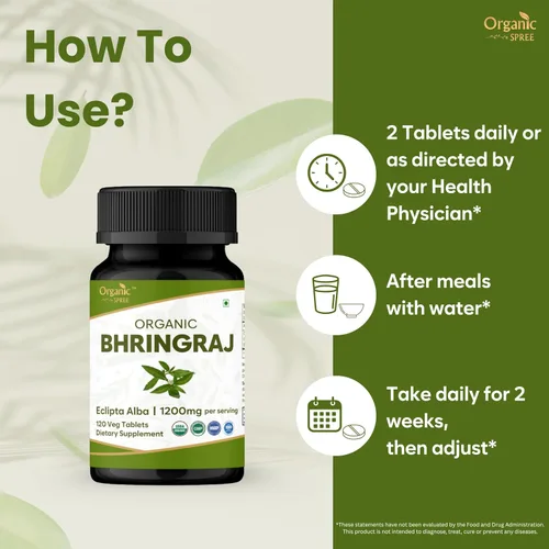 Miniatura 3 de ORGANIC SPREE Bhringraj 120 Tabletas - Suplemento orgánico USDA Bhringraj (Eclipta alba), apoya la nutrición del cabello*