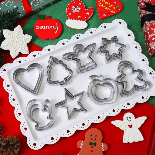 Miniatura 2 de Juego de Cortadores de Galletas de Navidad - 24 Piezas Cortador de Galletas Navideñas con 8 Formas - Hombres de Jengibre, Árbol de Navidad, Copo