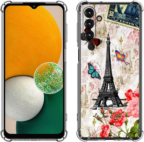 Miniatura 17 de Samsung Galaxy A14 5G - Funda para teléfono celular, diseño de flores de mariposa azul, a prueba de golpes, TPU con bordes elevados, compatible
