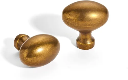 TUNNY Paquete de 10 pomos de gabinete ovalados de un solo agujero - Pomo de hardware de mueble de un solo agujero de latón antiguo para cómoda de