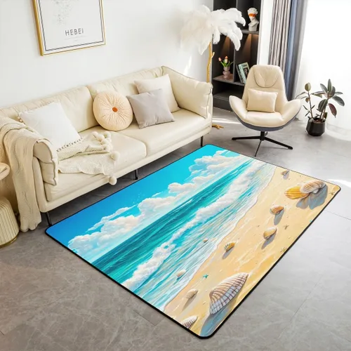 Miniatura 14 de Feelyou Alfombra retro de 5 x 7 pies con temática asiática para niños, adolescentes y adultos, estilo de pintura china con acuarela, alfombra Cian