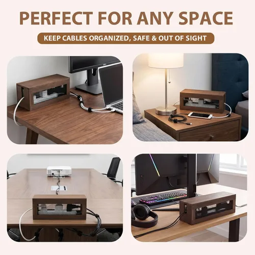 Miniatura 5 de Chunful Caja de organización de cables de 13 pulgadas, organizador de cables de madera con tapa magnética y organizador para regleta