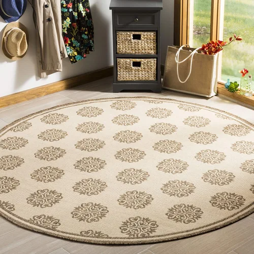SAFAVIEH Alfombra lavable al aire libre Linden Collection – 6'7" redonda, crema y beige, no desprende pelusa y fácil de limpiar, ideal para patio,