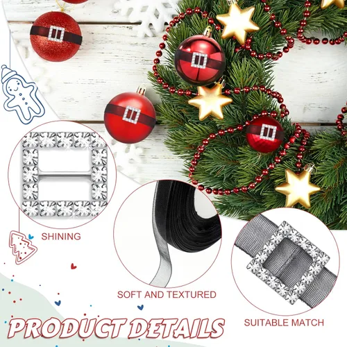 Miniatura 3 de 30 piezas de hebilla cuadrada de Navidad de 0.630 in con diamantes de imitación, cinta deslizante, hebilla de cinta de Navidad, hebilla de cinturón