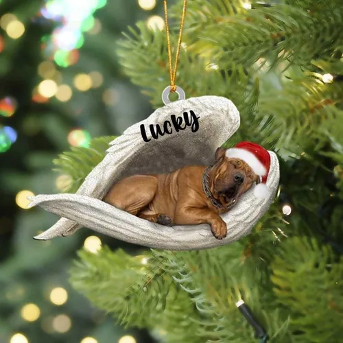 Miniatura 11 de Adorno acrílico plano de perro de Navidad de pastor alemán blanco, ángel dormido, regalo conmemorativo para perro, adorno personalizado con nombre