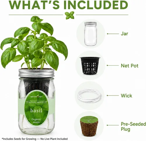 Miniatura 3 de Kit de Cultivo Hidropónico, Kit de Inicio de Jardín de Hierbas en Frasco Mason con Autoriego para Interiores, Jardín de Hierbas para Alféizar