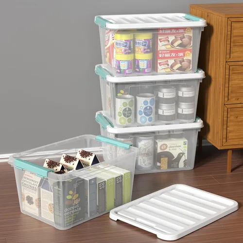 Miniatura 4 de Caja de almacenamiento transparente, paquete de 2 contenedores organizadores de plástico con asa y tapas (14 cuartos de galón y 7 cuartos de galón)