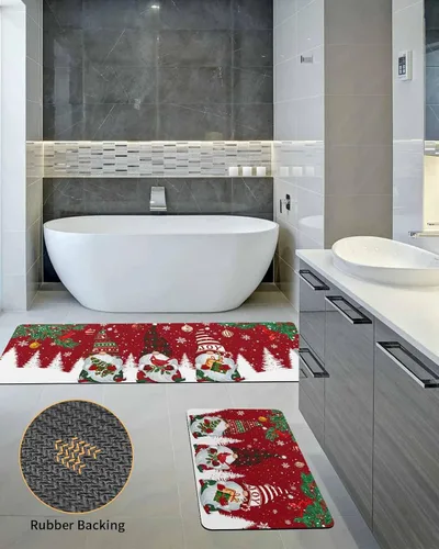 Miniatura 5 de Tapete de baño de gnomos de Navidad para bañera, tapete antideslizante de secado rápido y absorbente, tierra de diatomeas, fregadero de ducha
