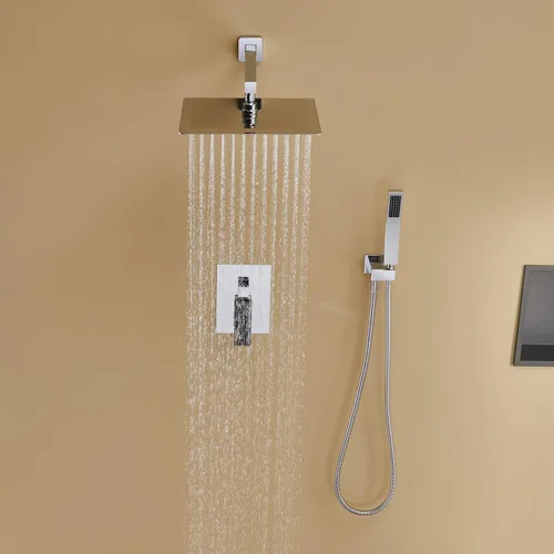 Miniatura 3 de Sistema de ducha de lluvia de 12 pulgadas, juego combinado de ducha cromado, grifos de baño con cabezal de ducha de lluvia y ducha de mano Cromo