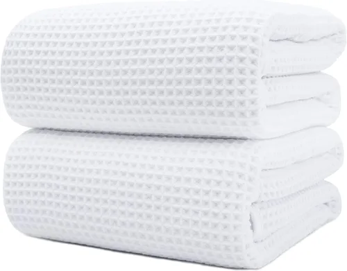 Miniatura 8 de POLYTE Sábanas de baño de microfibra de secado rápido de 430 GSM sin pelusas, 70 x 35 pulgadas, juego de 2 (tejido gofre)