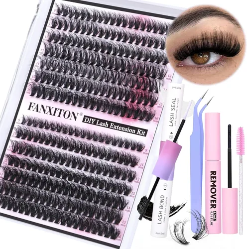 Miniatura 19 de FANXITON Kit de extensiones de pestañas naturales para colocar tú misma, pestañas en racimo individuales D 20D+30D, 280 unidades, kit de extensiones