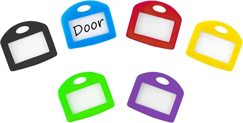 Uniclife 12 fundas para llaves, tapas de 1 pulgada, protectores con etiquetas de papel en blanco y ventanas transparentes, identificadores de llaves