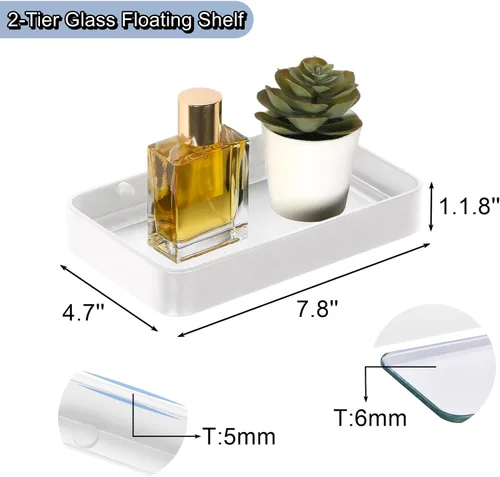 Miniatura 3 de Z metnal Estantes pequeños de vidrio para baño, estante flotante de pared blanco, mini montado en la pared