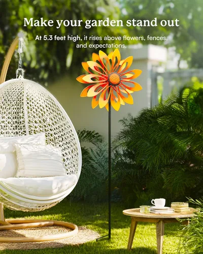Miniatura 2 de Giradores de Viento de Jardín de Girasol - Molino de Viento Giratorio Cinético de Metal para Exteriores, Decoración de Césped, Patio y Jardín