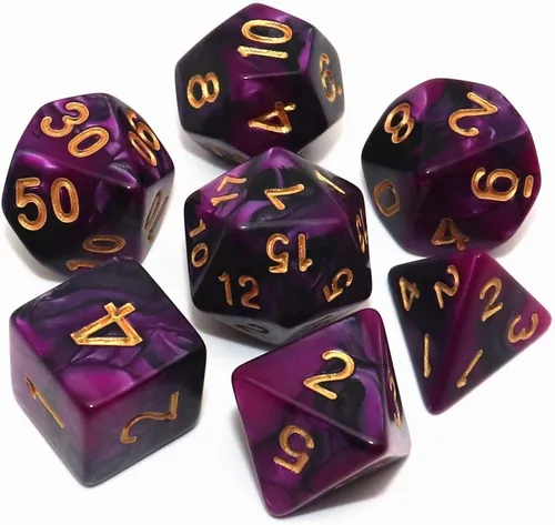 Miniatura 18 de DND - Juego de dados de nebulosa negra mezcla azul oscuro para Dungeon and Dragons D&D RPG juegos de rol, 7 dados poliédricos con bolsa de dados