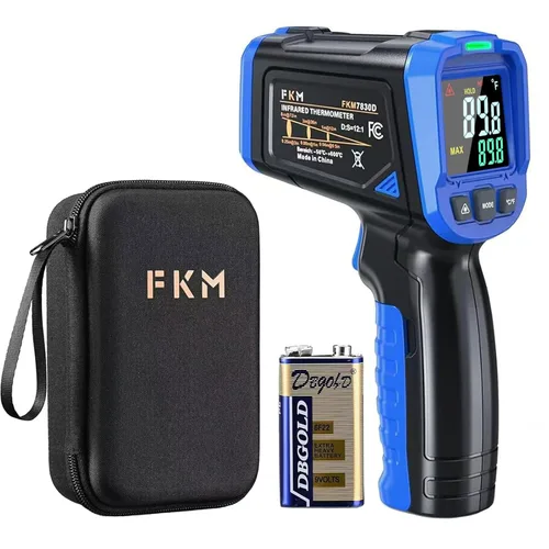 Pistola Termómetro Láser FKM -58 °F~1112 °F (-50 °C~600 °C), Pistola Termómetro Infrarrojo sin Contacto para Industrial, Motor, HVAC, Cocina,