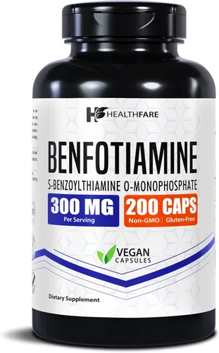 Healthfare Benfotiamina 300mg | 200 cápsulas vegetales | Absorción mejorada | Apoya la salud general | Mayor biodisponibilidad