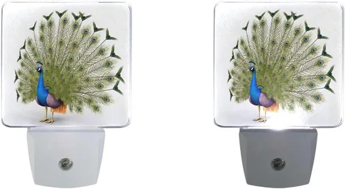 Miniatura 5 de Lámpara LED de luz nocturna enchufable con impresión de pavo real azul con sensor de atardecer a amanecer para dormitorio, baño, pasillo, escaleras