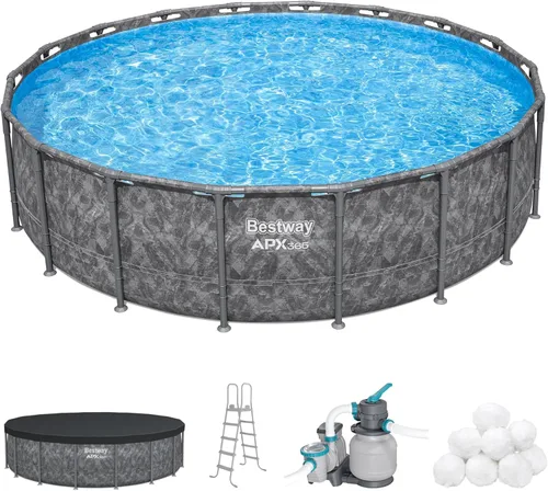 Bestway APX 365 - Piscina sobre el suelo de 18 x 52 pulgadas, juego de piscina redonda con marco de metal con bomba de filtro de arena, escalera y
