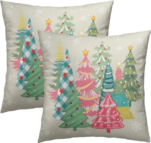Miniatura 32 de Fundas de Almohada de Bosque de Pinos 22x22 Juego de 2, Fundas de Almohada Decorativas de Árboles de Abeto y Cedro Verde Nieve Beige de Invierno