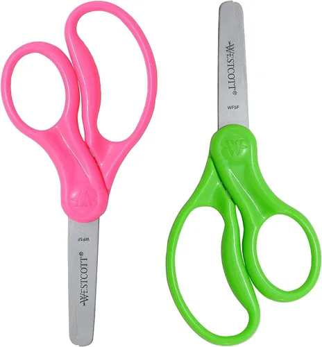 Miniatura 14 de Westcott Tijeras para niños de mango duro de 5 pulgadas, romas, colores surtidos, paquete de 2