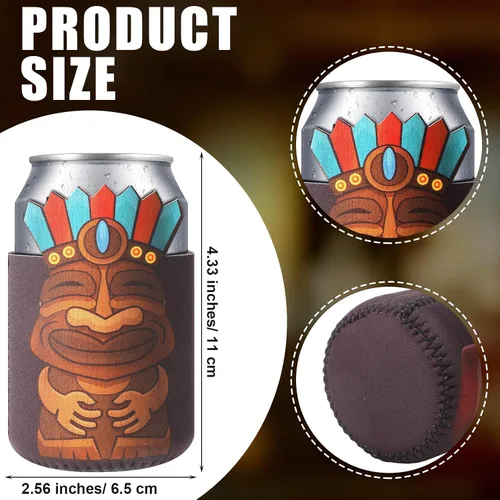 Miniatura 2 de Tarpop 16 fundas para latas de cerveza Tiki Party con aislamiento a granel, de neopreno, Luau Soda para bebidas de cerveza, funda para botella