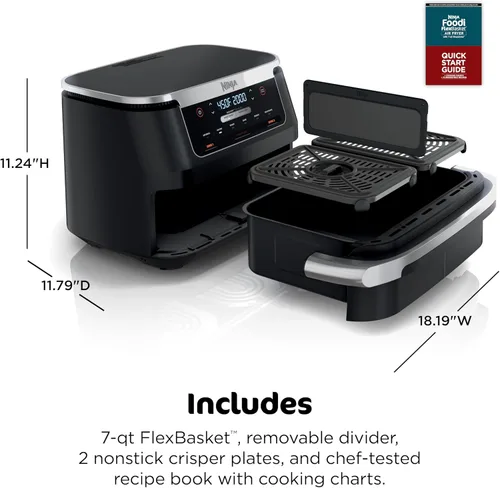 Miniatura 9 de Ninja Foodi Air Fryer 6 en 1 con megaZone de 7 cuartos y divisor de cesta para proteínas grandes y comidas completas Cocina 2 alimentos a la vez