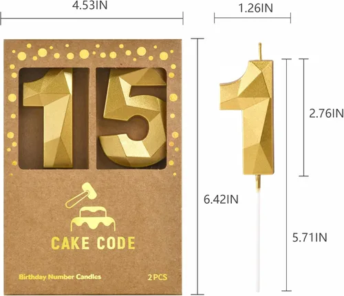Miniatura 6 de Velas de cumpleaños de 7 cm de oro con número 15, velas de número doradas, velas de número para pastel, celebración de fiesta