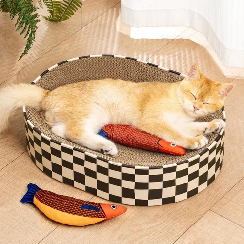 Miniatura 13 de Conlun Caja rascador para gatos con 4 tablas de rascar para gatos, almohadilla reversible para arañazos para gatos, cartón corrugado resistente