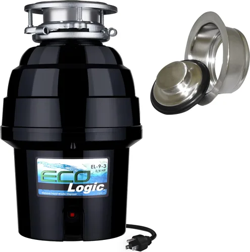 Eco Logic EL-9-DS-BN 9 Deluxe Designer Series - Eliminador de residuos de alimentos con brida de fregadero de níquel cepillado, 3/4 HP Brida de