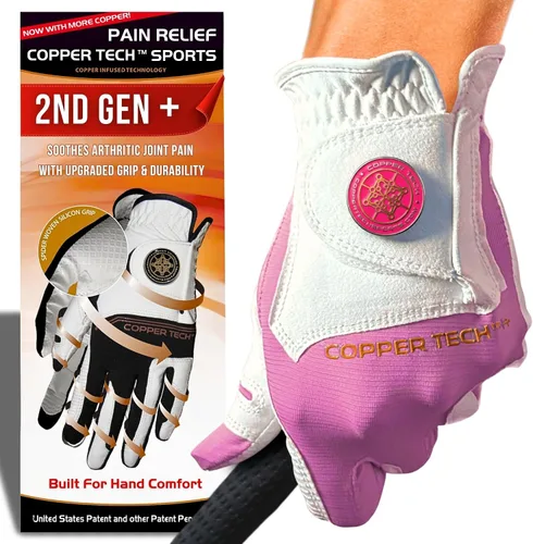 Miniatura 25 de Copper Tech Plus Ladies Golf Gloves Women (2nd Gen) Copper Compression Joint Support with Flexible & Comfortable Fit Tacky Silicone Pad