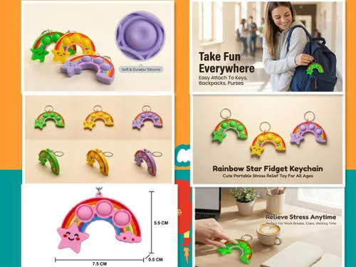 Miniatura 6 de Paquete de 24 juguetes para ansiedad a granel con forma de arco iris para adultos y niños, suministros de fiesta de cumpleaños y premio de burbujas